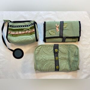 NWT Carleen Powell for Silvestri make up bags set & jewelry, quilted 3 pieces